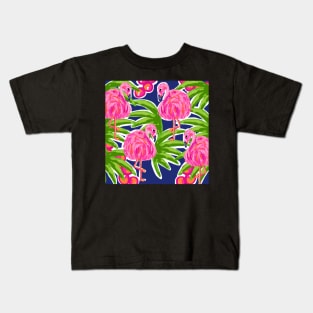 Preppy Cute Hand Painted Pink Flamingo Pattern Kids T-Shirt